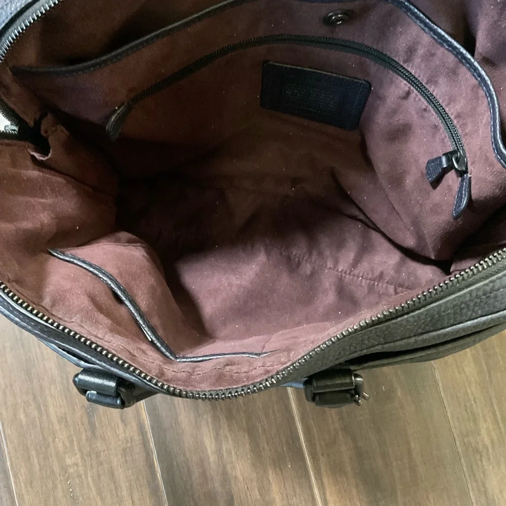 COACH Men’s Pebble Leather 57781 Navy Black Briefcase Bag Metropolitan Slim - Picture 8 of 14